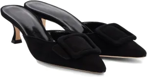Women’s Suede Kitten Heel Mules Pointed Toe Slip-On Bow Dress Shoes Backless Dress Sandals for Evening Parties, Weddings