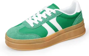 Women's Thick Sole Retro Fashion Sneakers Classic Walking Shoes Thick Rubber Lace-Up Footwear Anti Slip Trainers