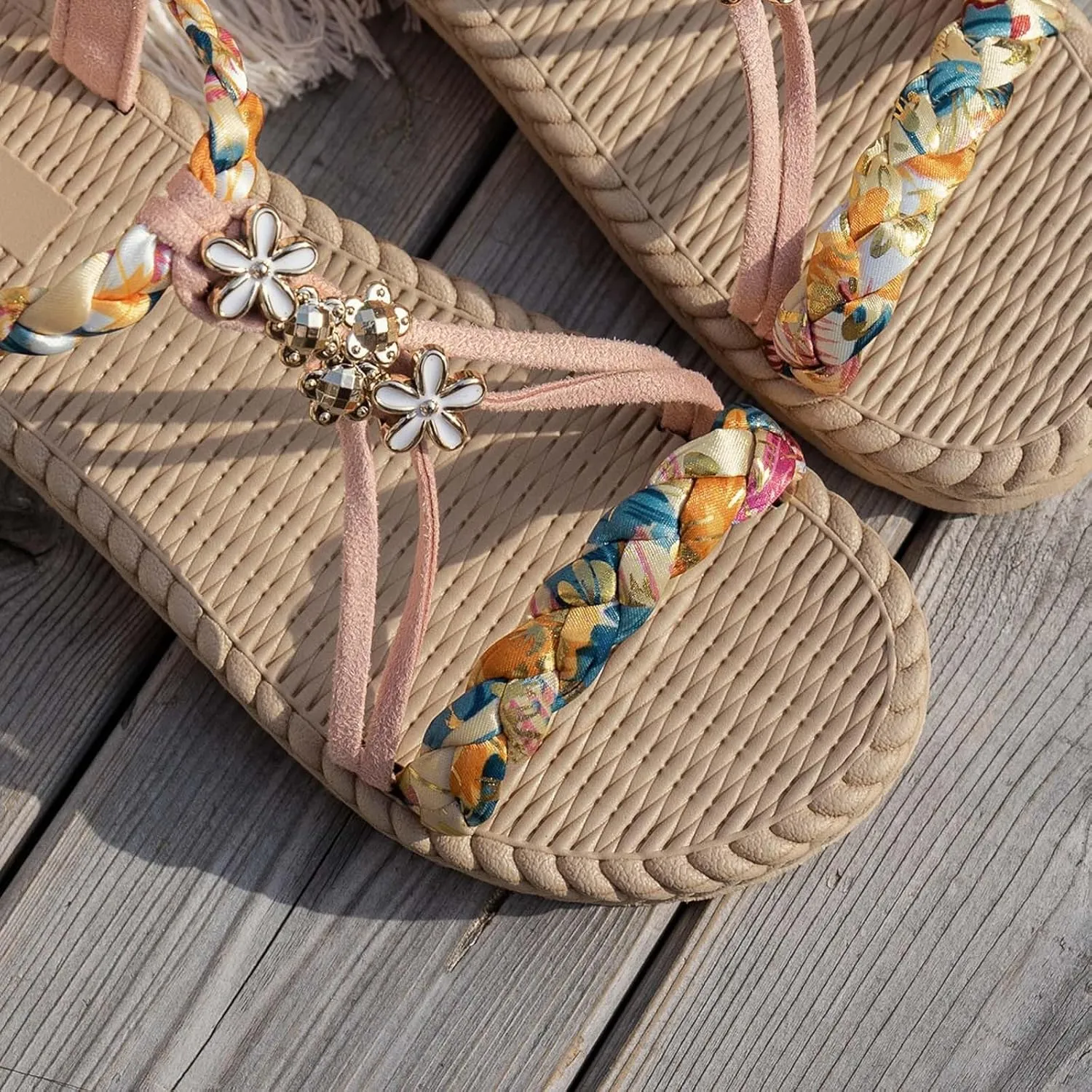 Women's Thick Soled Sandals Hollow Beach Elastic Ankle Strap Vacation Shoes Elegant Bohemian Dress Sandals