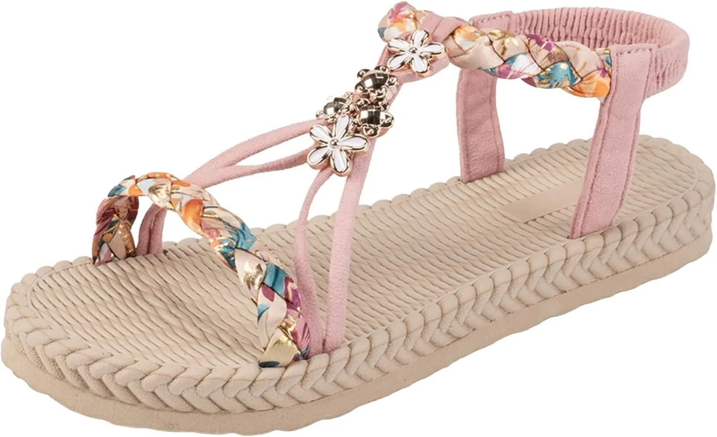 Women's Thick Soled Sandals Hollow Beach Elastic Ankle Strap Vacation Shoes Elegant Bohemian Dress Sandals