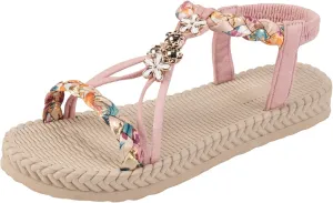 Women's Thick Soled Sandals Hollow Beach Elastic Ankle Strap Vacation Shoes Elegant Bohemian Dress Sandals