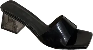 Women's Transparent Square Head Open Toe Chunky Heel High Heels Sandals Fashion Backless Non-Slip Transparent Low Block Heel Mules Heeled Slipper Sexy Dress Slip-On Formal Shoes