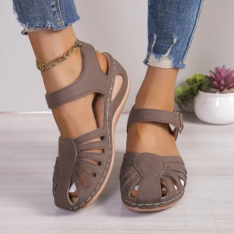 Women's Wedge Heels Ankle Strap Low Summer Sandals Closed Toe Hollow Out Orthopedic Bohemia Fishmouth Wedges Sandal Hollow Out Strap Comfy Outdoor Beach Athletic Shoes