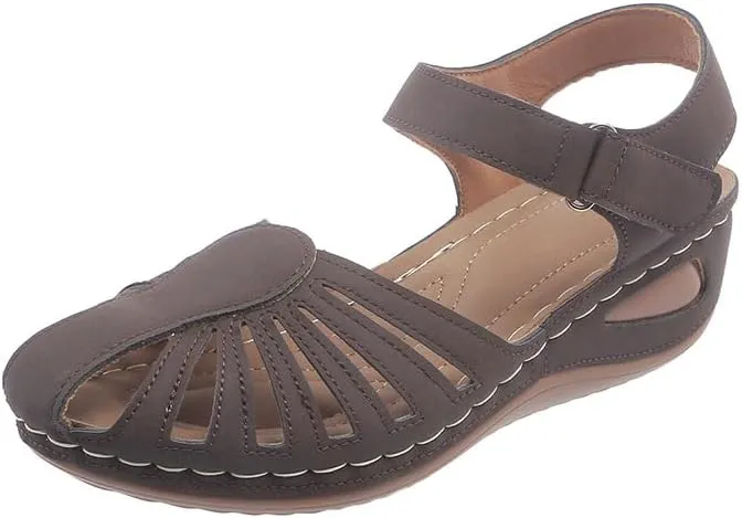 Women's Wedge Heels Ankle Strap Low Summer Sandals Closed Toe Hollow Out Orthopedic Bohemia Fishmouth Wedges Sandal Hollow Out Strap Comfy Outdoor Beach Athletic Shoes