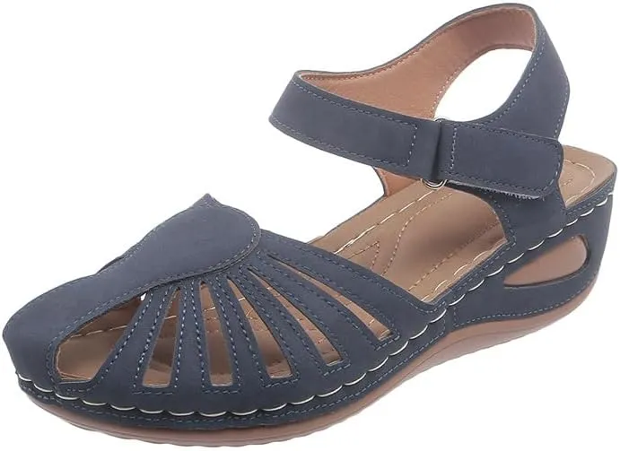 Women's Wedge Heels Ankle Strap Low Summer Sandals Closed Toe Hollow Out Orthopedic Bohemia Fishmouth Wedges Sandal Hollow Out Strap Comfy Outdoor Beach Athletic Shoes