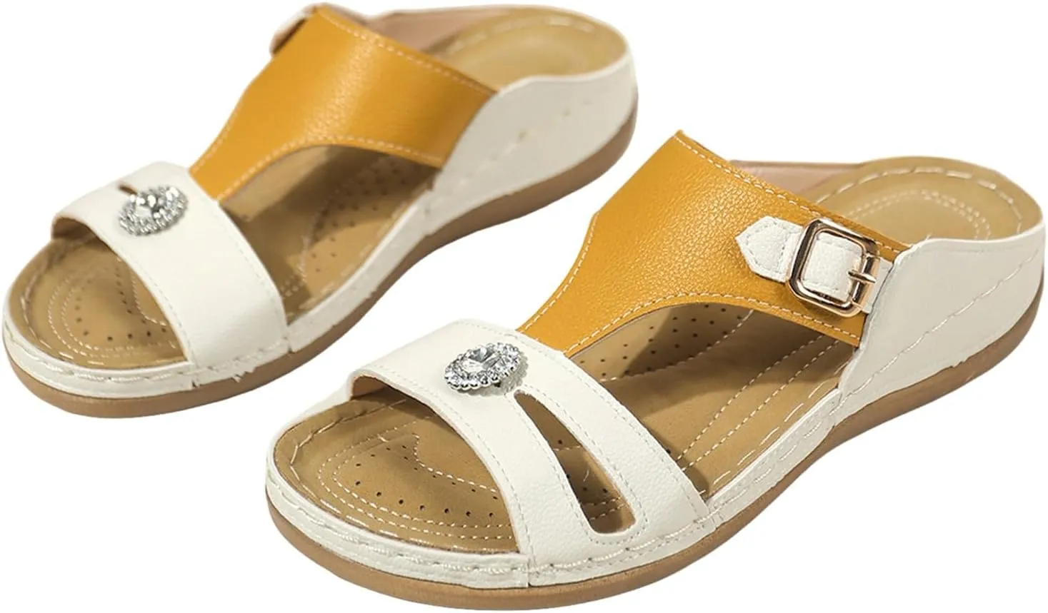 Women's Wedge Sandals, White, Summer Sandals with Heel, Slip On Ankle Boots Women Beach Shoes Slingback Flip Flops for Platform