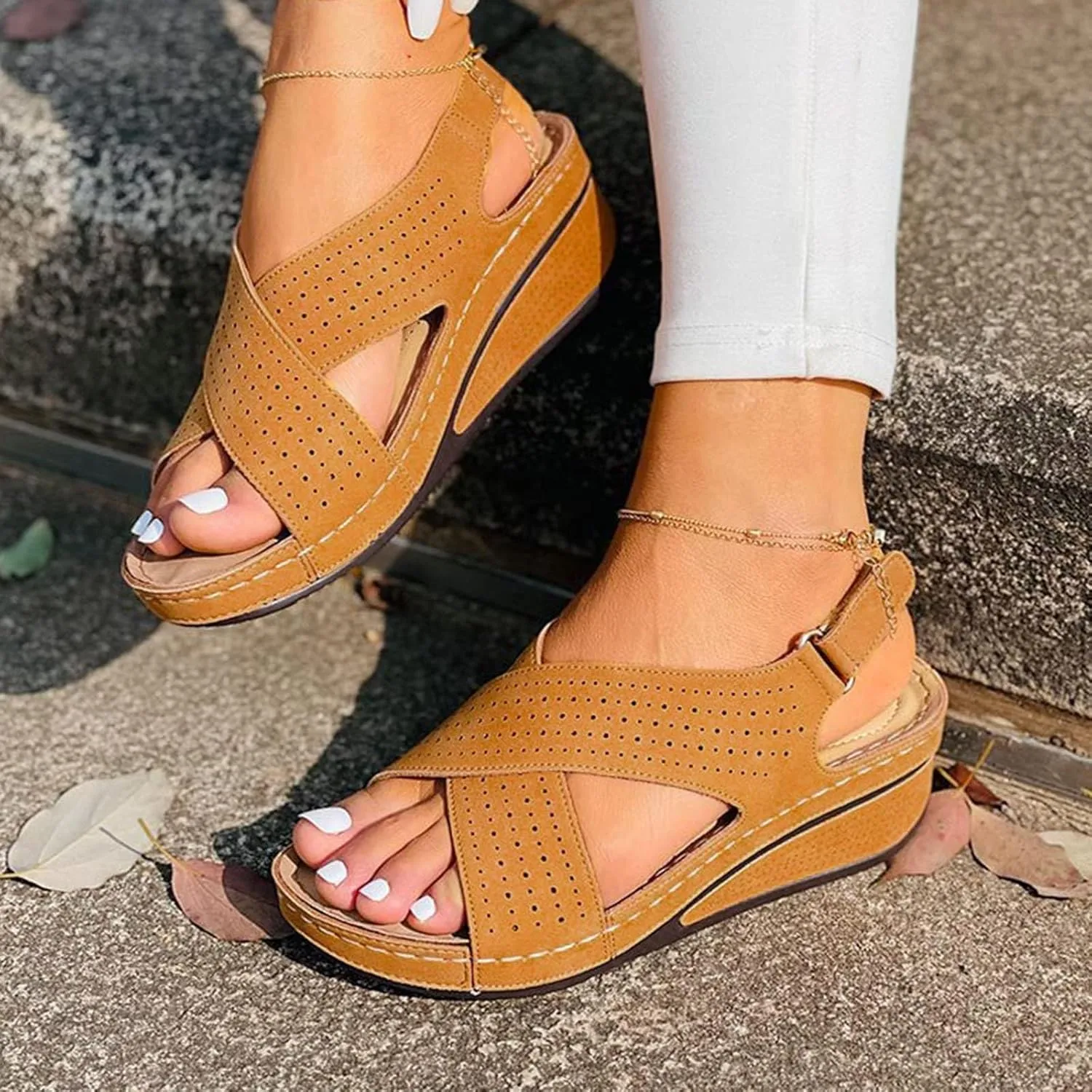 Womens Wide Orthopedic Sandals with Foot Support for Comfortable Walking Arch Supported Design Edge Dressy Low Flops Wedge Slip on Platform Heel Support Casual Summer Shoes 2025 Flip