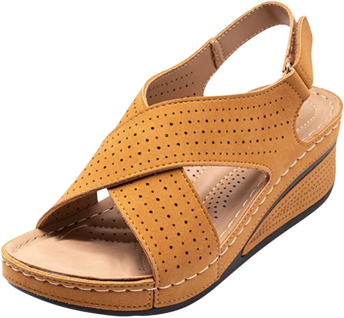 Womens Wide Orthopedic Sandals with Foot Support for Comfortable Walking Arch Supported Design Edge Dressy Low Flops Wedge Slip on Platform Heel Support Casual Summer Shoes 2025 Flip