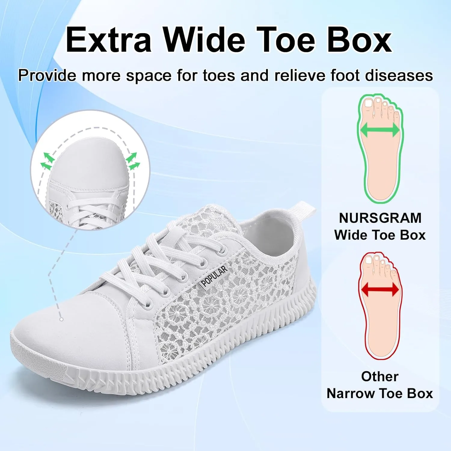 Women's Wide Toe Box Shoes Zero Drop Non Slip Extra Wide Width Fashion Sneakers Ultra Light Breathable Walking Shoes Casual Sneakers for Travel Work Trainers