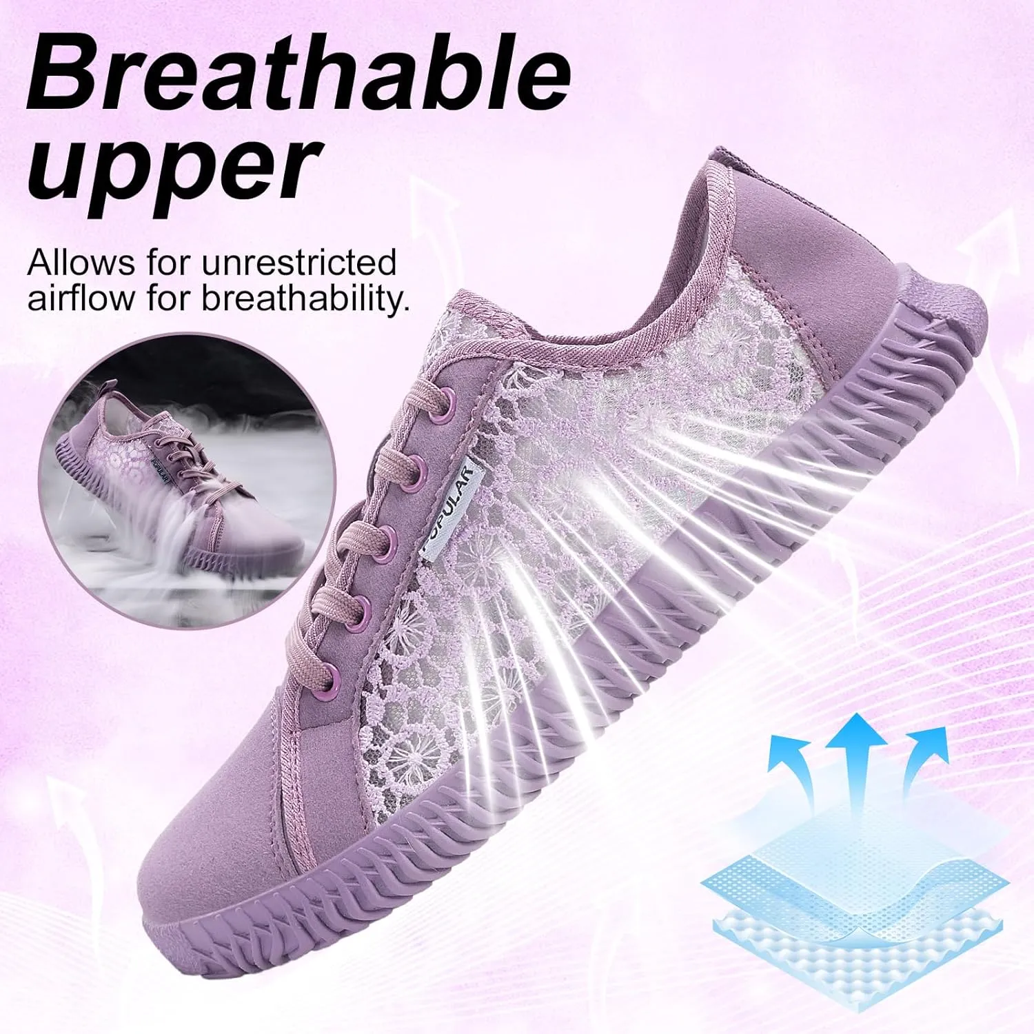 Women's Wide Toe Box Shoes Zero Drop Non Slip Extra Wide Width Fashion Sneakers Ultra Light Breathable Walking Shoes Casual Sneakers for Travel Work Trainers