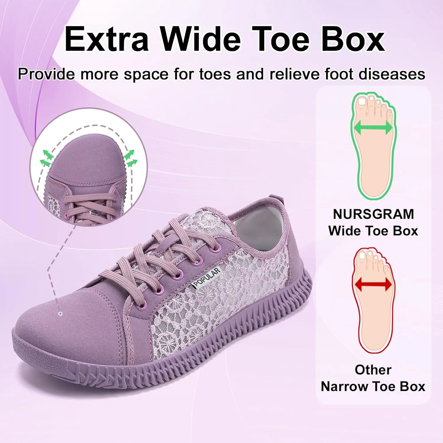 Women's Wide Toe Box Shoes Zero Drop Non Slip Extra Wide Width Fashion Sneakers Ultra Light Breathable Walking Shoes Casual Sneakers for Travel Work Trainers