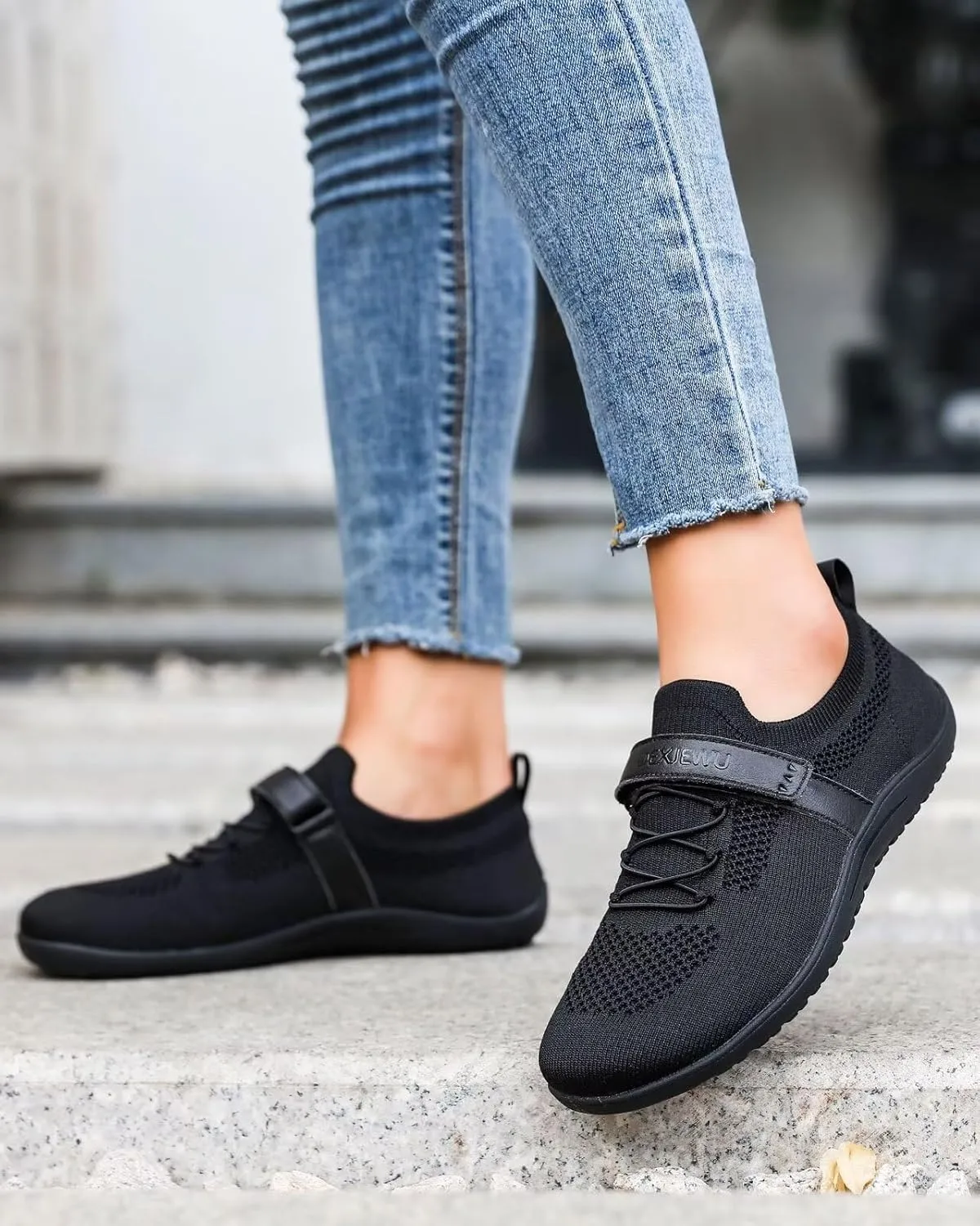 Women’s Wide Toe Walking Shoes Casual Tennis Gym Athletic Flats Slip-on Sneakers with Hook and Loop Strap