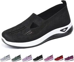 Women's Woven Orthopedic Breathable Soft Shoes Arch Support Slip-On Sneakers, Indoor Outdoor Casual Walking Anti-Skid Sports Shoes