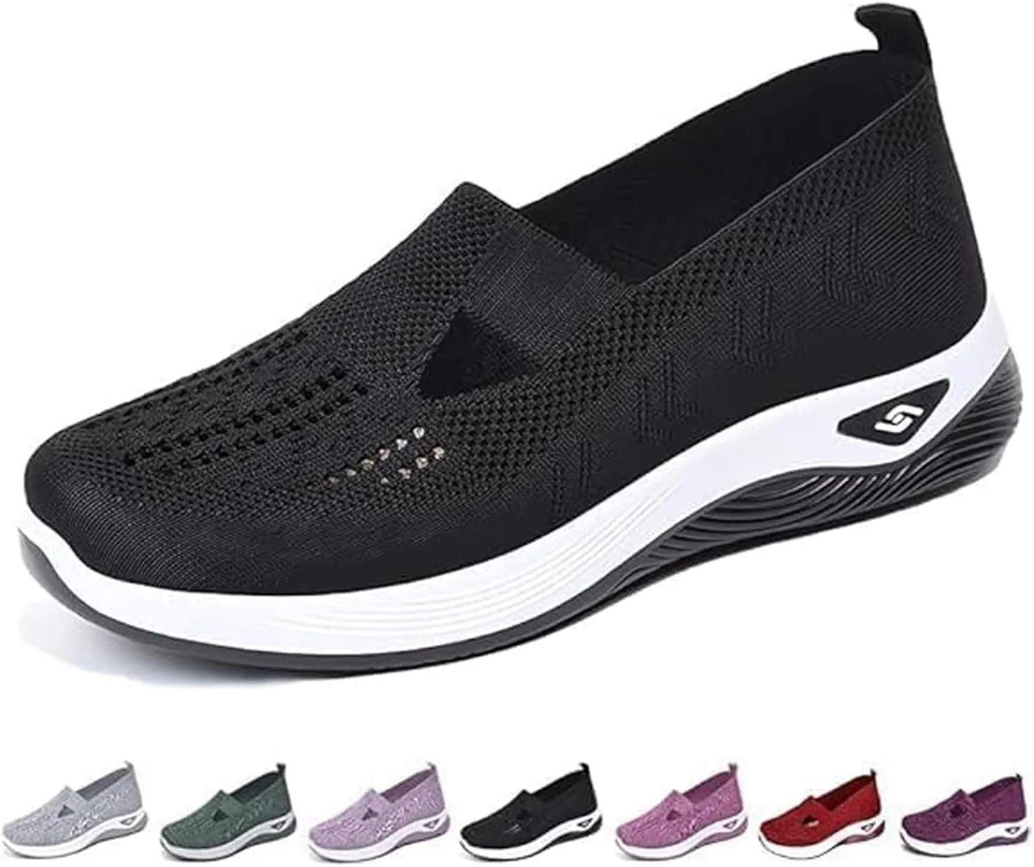 Women's Woven Orthopedic Breathable Soft Shoes Arch Support Slip-On Sneakers, Indoor Outdoor Casual Walking Anti-Skid Sports Shoes