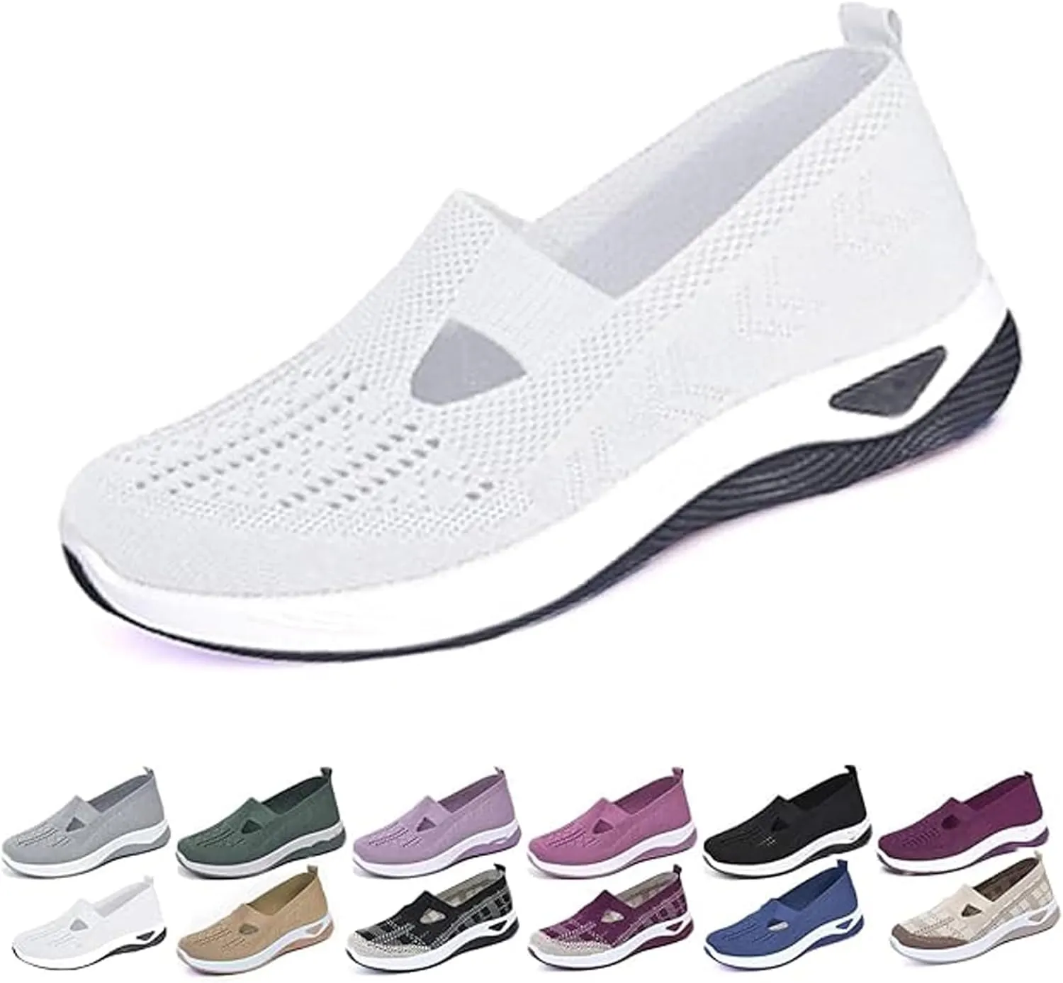Womens Woven Orthopedic Walking Shoes, Women's Comfortable Mesh Breathable Soft Slip-on Arch Support Sports Sneakers