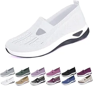 Womens Woven Orthopedic Walking Shoes, Women's Comfortable Mesh Breathable Soft Slip-on Arch Support Sports Sneakers