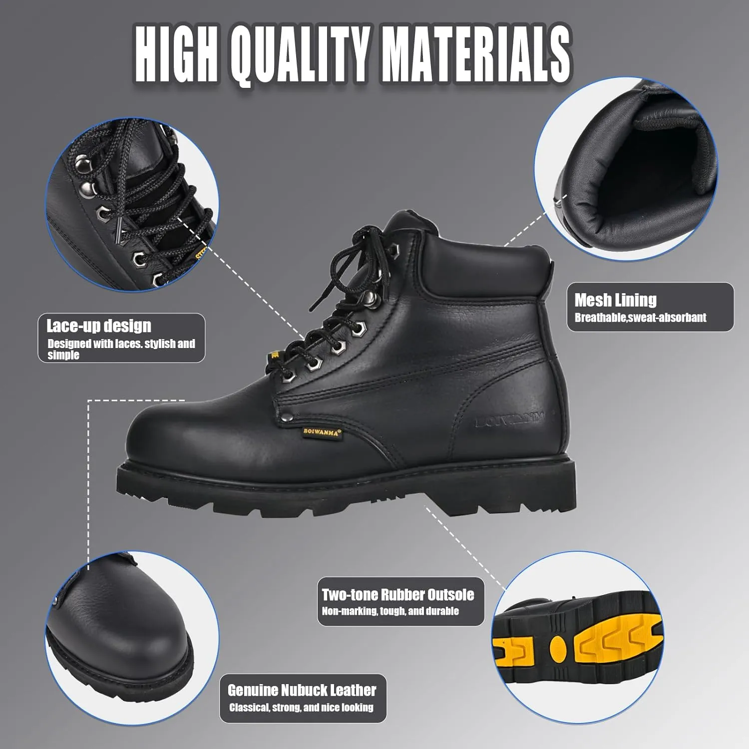 Work Boots for Men, Steel Toe, Leather, Oil, Slip and Heat Resistant Heavy Duty Wide Industrial & Construction Safety Boots, US 7-17 M & W