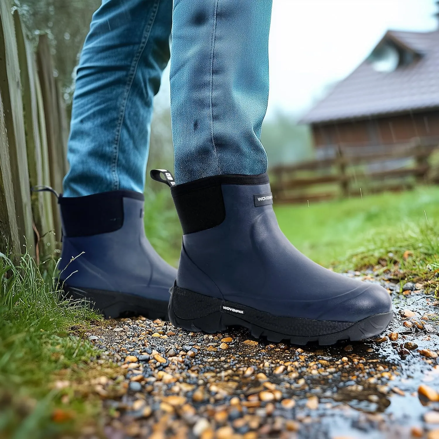 WOVENPAK Rubber Boots for Men, Waterproof Ankle Rain Boots Men, Insulated Work Shoes Outdoor Mud Boots for Gardening, Hunting, Farming, Camping and Yard, Size 6-13