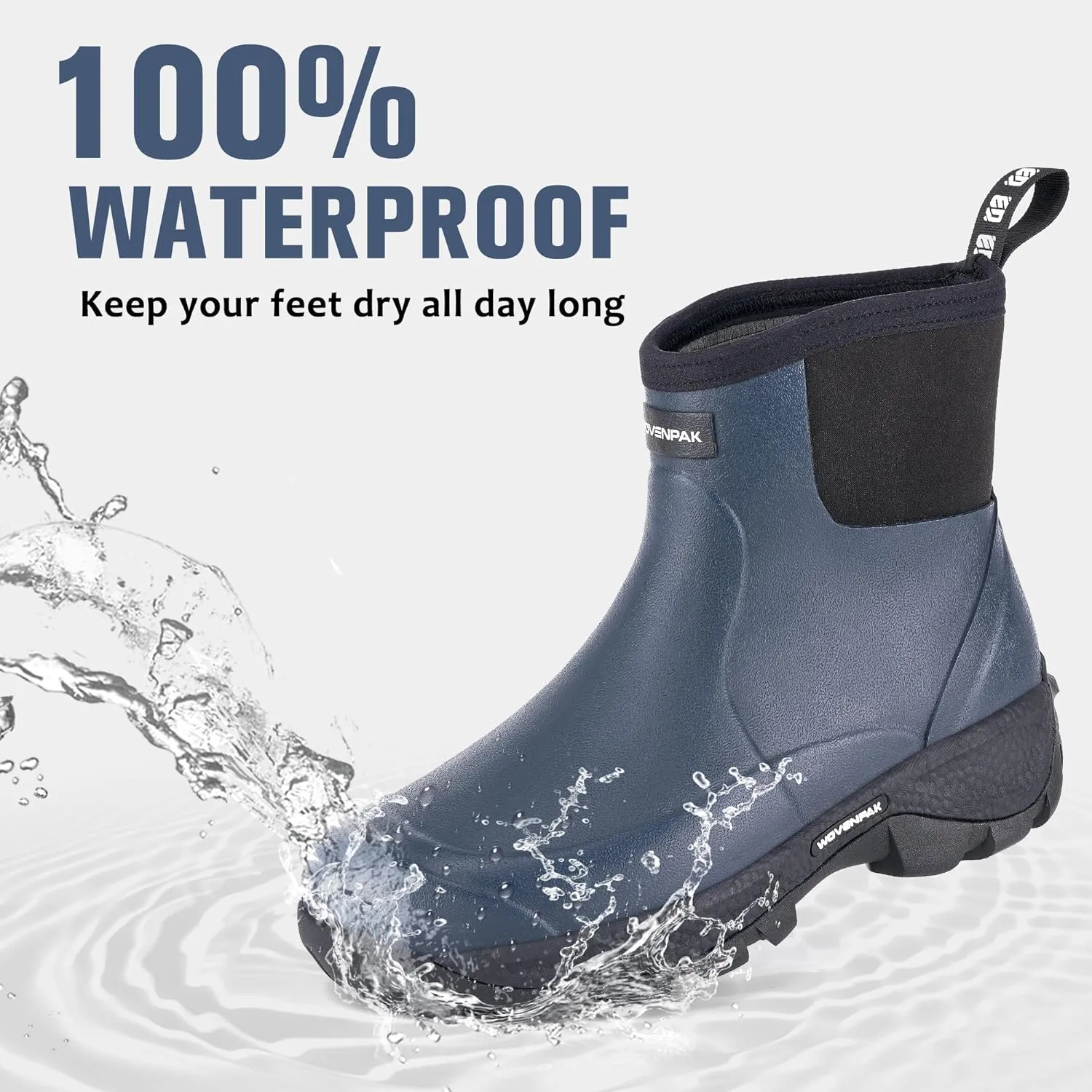 WOVENPAK Rubber Boots for Men, Waterproof Ankle Rain Boots Men, Insulated Work Shoes Outdoor Mud Boots for Gardening, Hunting, Farming, Camping and Yard, Size 6-13