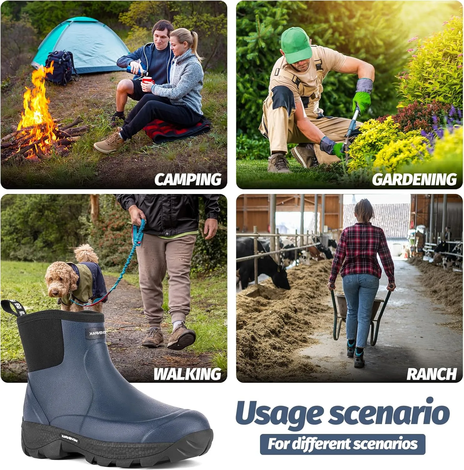 WOVENPAK Rubber Boots for Men, Waterproof Ankle Rain Boots Men, Insulated Work Shoes Outdoor Mud Boots for Gardening, Hunting, Farming, Camping and Yard, Size 6-13