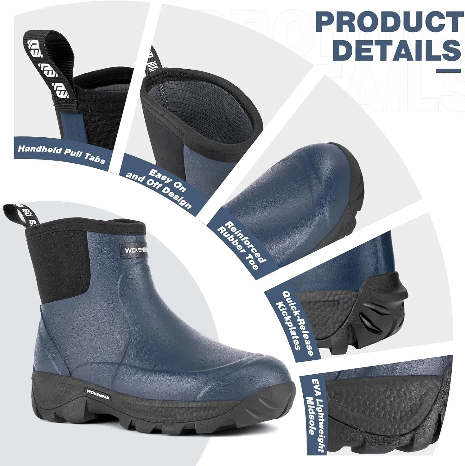 WOVENPAK Rubber Boots for Men, Waterproof Ankle Rain Boots Men, Insulated Work Shoes Outdoor Mud Boots for Gardening, Hunting, Farming, Camping and Yard, Size 6-13