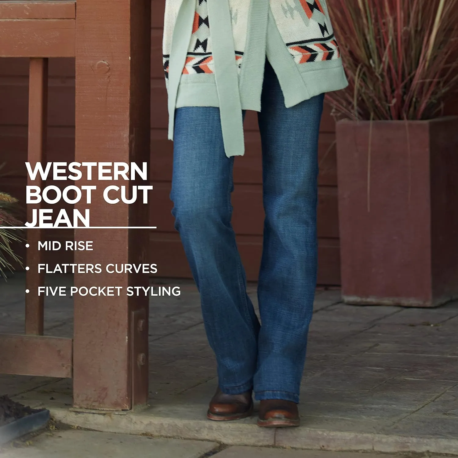 Wrangler Women's Western Mid Rise Stretch Boot Cut Jean