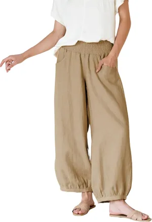 Xiaoxuemeng Womens Wide Leg Pants Cotton Linen Barrel Pants Elastic Waisted Lounge Trousers with Pockets