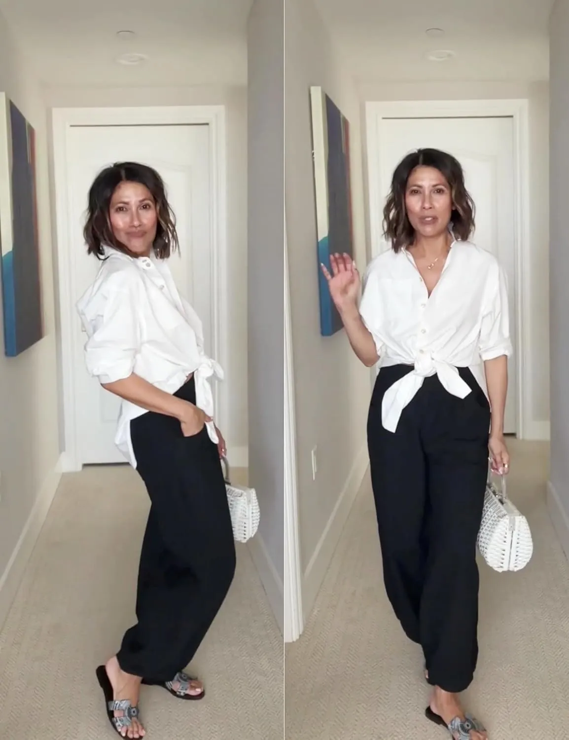 Xiaoxuemeng Womens Wide Leg Pants Cotton Linen Barrel Pants Elastic Waisted Lounge Trousers with Pockets