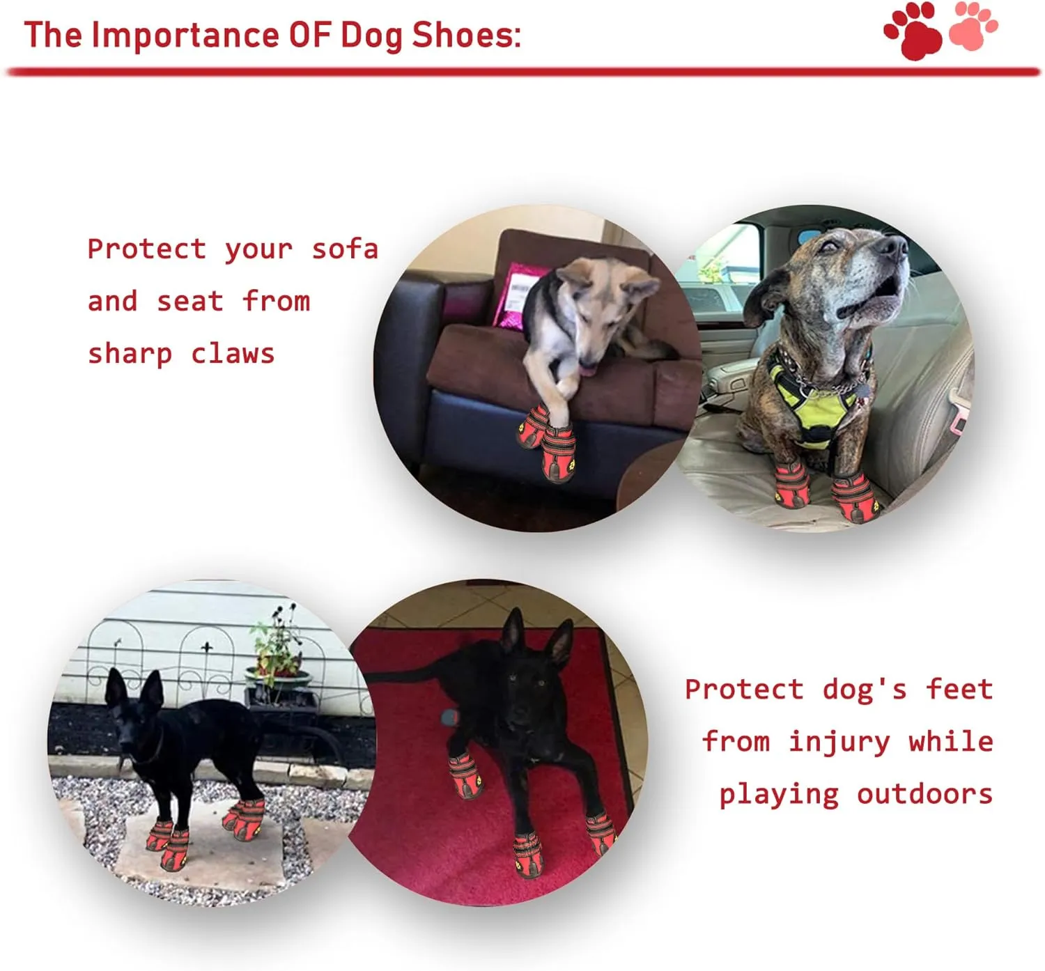 XSY&G Dog Boots,Waterproof Dog Shoes,Dog Booties with Reflective Strips Rugged Anti-Slip Sole and Skid-Proof,Outdoor Dog Shoes for Medium Large Dogs 4Pcs Red-Size 5