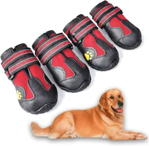 XSY&G Dog Boots,Waterproof Dog Shoes,Dog Booties with Reflective Strips Rugged Anti-Slip Sole and Skid-Proof,Outdoor Dog Shoes for Medium Large Dogs 4Pcs Red-Size 5