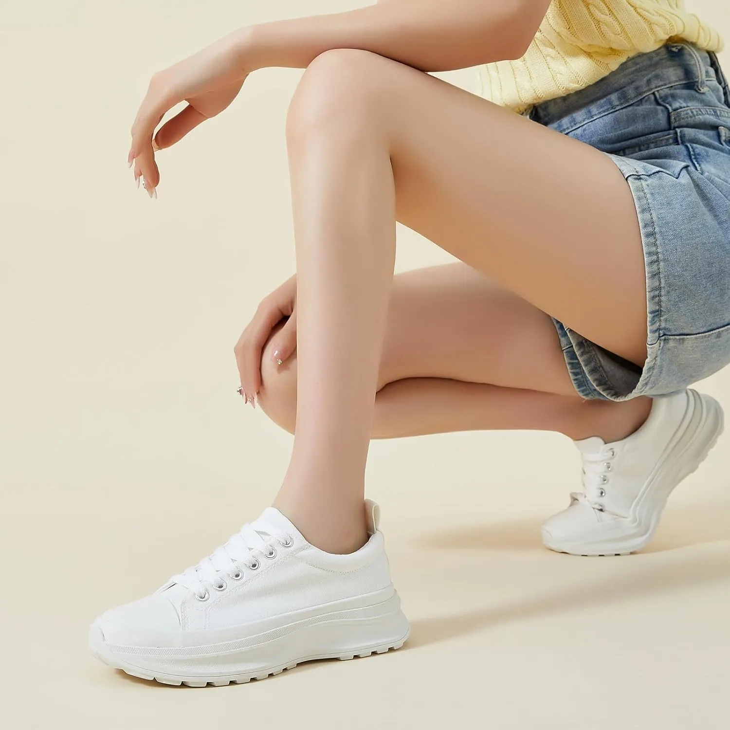 yageyan Platform Sneakers for Women Black Sneakers Canvas Shoes for Women White Tennis Shoes Classic Casual Comfortable