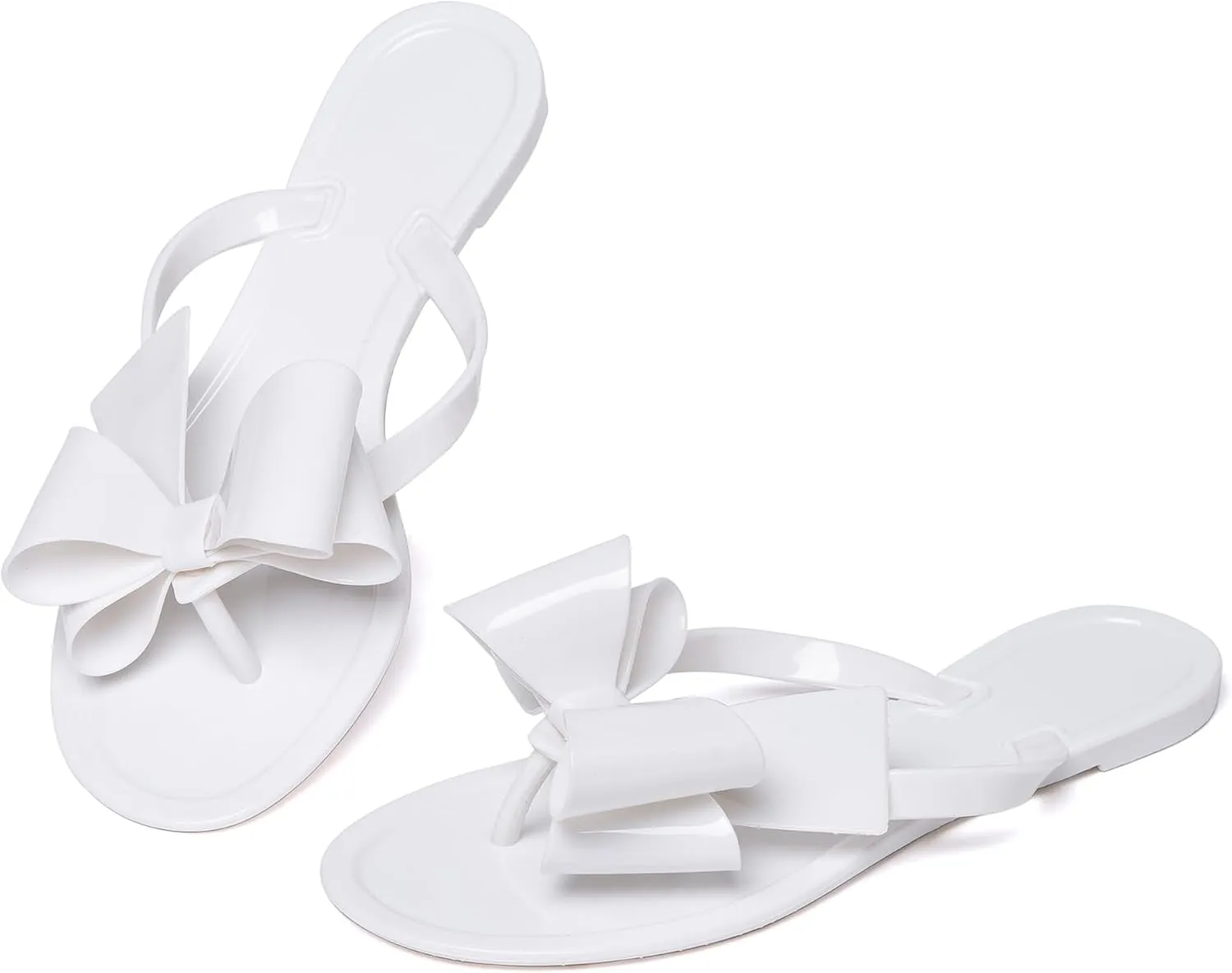 YANWENFANG Women Flip Flops Jelly Thong Waterproof Bow Summer Beach Rain Casual PVC Boho Vacation Flat Sandals