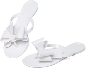 YANWENFANG Women Flip Flops Jelly Thong Waterproof Bow Summer Beach Rain Casual PVC Boho Vacation Flat Sandals