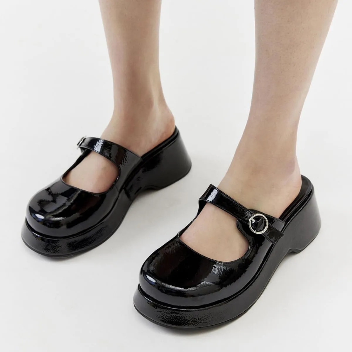 YDN Women Buckle Mules Ankle Strap Slippers Slip On Sandals Platform Wedge Low Heels Closed Round Toe Shoes Party Shopping Indoor Size 4-16 US