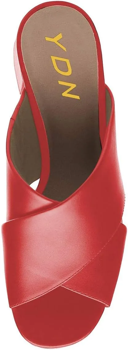 YDN Women Cross Strap Block Heeled Clog Mules Slip On Slide Sandals Summer Fashion Slipper Shoes