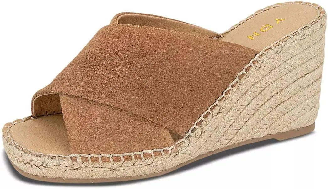YDN Women Dressy Cross Strap Mules Square Open Toe Platform Slipper Slip On Sandals Braid Wedge High Heels Shoes Party Daily Size 4-15 US