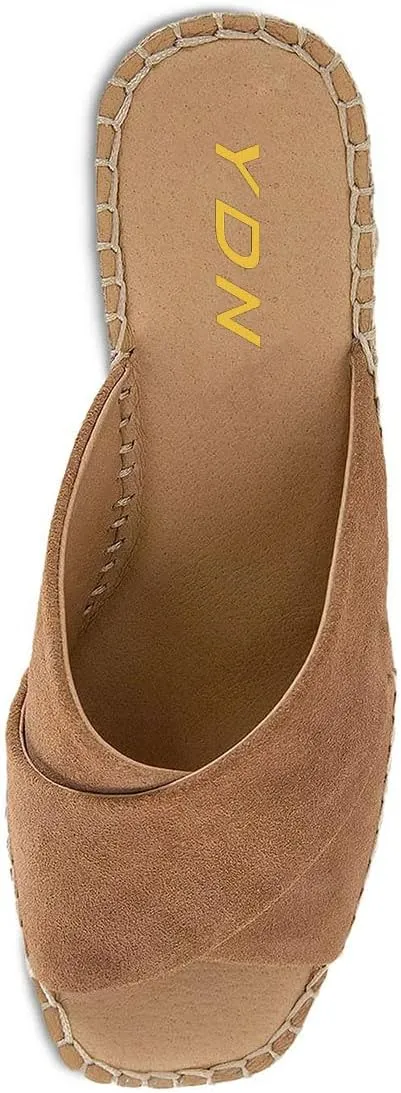 YDN Women Dressy Cross Strap Mules Square Open Toe Platform Slipper Slip On Sandals Braid Wedge High Heels Shoes Party Daily Size 4-15 US