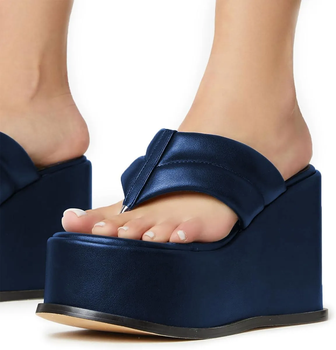 YDN Women Dressy Platform Mules Round Open Toe Slip On Sandals Wide Strap Flip Flop Slippers Wedge High Heels Shoes Party Daily Size 4-15 US