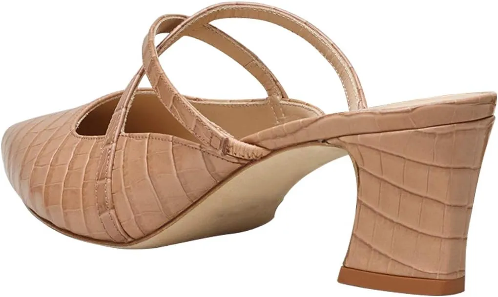 YDN Women Fashion Crocodile Print Mules Cross Straps Block Chunky Mid Low Heel Slip On Sandals 4-15 US