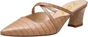 YDN Women Fashion Crocodile Print Mules Cross Straps Block Chunky Mid Low Heel Slip On Sandals 4-15 US