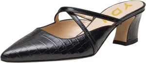 YDN Women Fashion Crocodile Print Mules Cross Straps Block Chunky Mid Low Heel Slip On Sandals 4-15 US