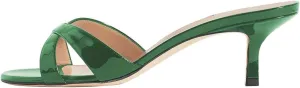 YDN Women Fashion Open Round Toe Mules Mid Kitten Heel Sandals Cross Strap Multi Print Choices Slip On Dress Casual Shoes Size 4-15 US