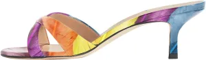 YDN Women Fashion Open Round Toe Mules Mid Kitten Heel Sandals Cross Strap Multi Print Choices Slip On Dress Casual Shoes Size 4-15 US