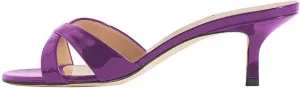 YDN Women Fashion Open Round Toe Mules Mid Kitten Heel Sandals Cross Strap Multi Print Choices Slip On Dress Casual Shoes Size 4-15 US