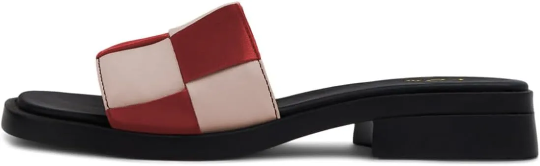 YDN Women Open Square Toe Slip On Slides Sandals Checkered Block Low Heel Slippers Party Ballroom Walking Shoes Size 4-16 US