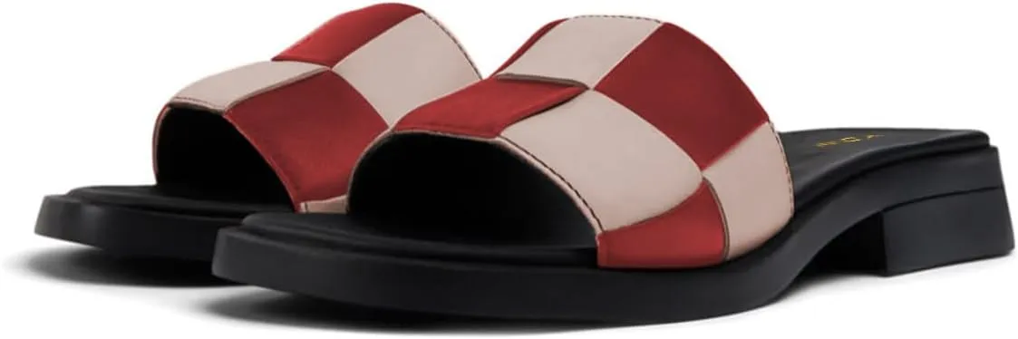 YDN Women Open Square Toe Slip On Slides Sandals Checkered Block Low Heel Slippers Party Ballroom Walking Shoes Size 4-16 US