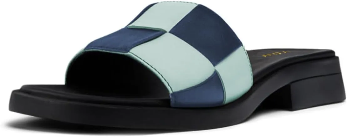 YDN Women Open Square Toe Slip On Slides Sandals Checkered Block Low Heel Slippers Party Ballroom Walking Shoes Size 4-16 US
