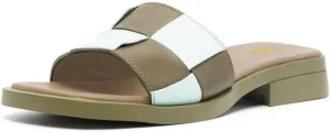 YDN Women Open Square Toe Slip On Slides Sandals Checkered Block Low Heel Slippers Party Ballroom Walking Shoes Size 4-16 US