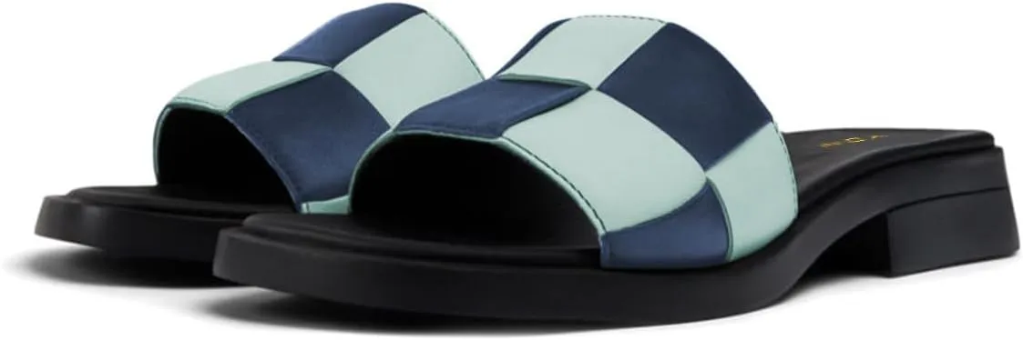 YDN Women Open Square Toe Slip On Slides Sandals Checkered Block Low Heel Slippers Party Ballroom Walking Shoes Size 4-16 US