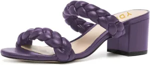 YDN Women Open Toe Braided Mules Double Band Chunky Low Heel Sandals Beach Casual Dress Shoes Size 4-15 US